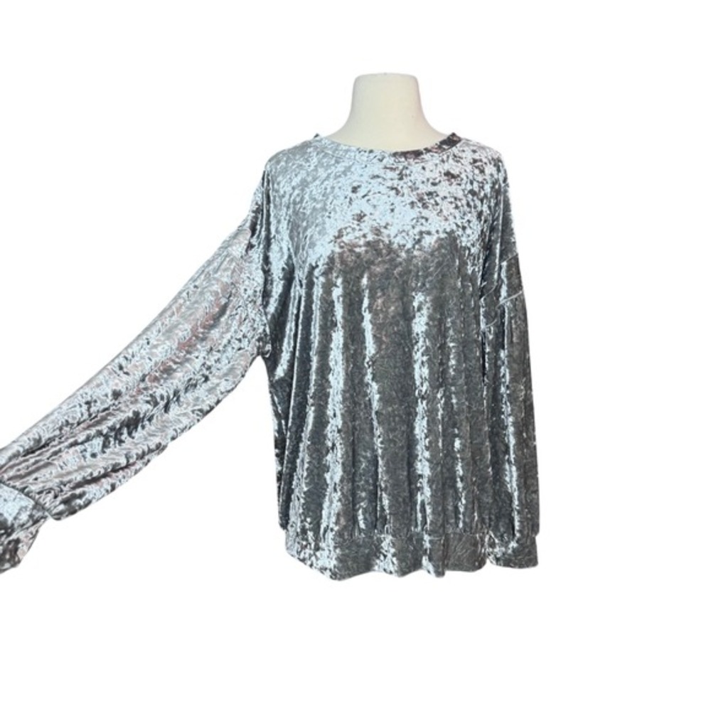 Women's S/M Silver/Gray Crushed Velvet‎ Long Sleeve Top Ren Fair Whimsy goth